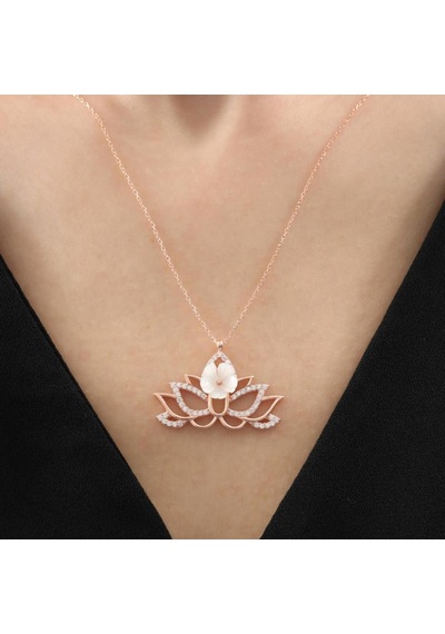 Işıltılı Lotus Manolya Çiçeği Rose Renk Flowers Gümüş Kolye