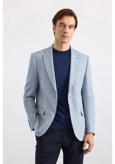 Süvari Saks Mavi Slim Mono Yaka Torba Cep 6 Drop Klasik Ceket Ct2021600434-m05