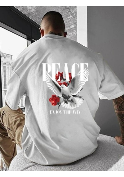 Peace Baskılı Oversize Tişört BEYAZ