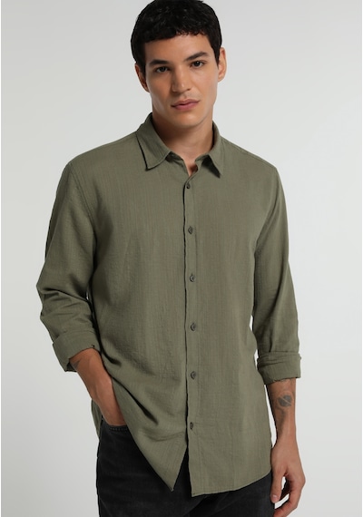 Colin's Colins Regular Fit Shirt Neck Düz Erkek Yeşil Uzun Kol Gömlek Cl1082053 Q1.v1 Sag Çok Renkli