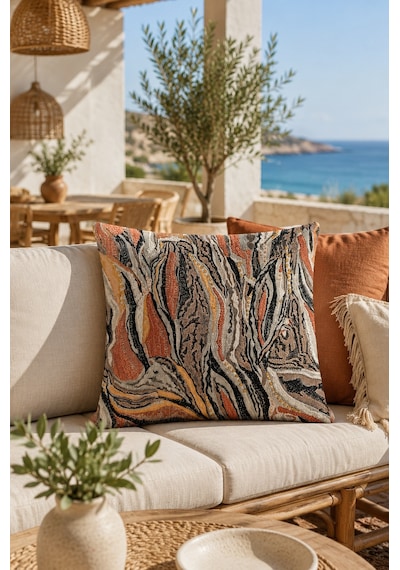 Fuly Consept Stoneflow Canyon Dijital Baskılı Goblen Kırlent Kılıfı Tarçın Kiremit Bej Modern Soyut Dekoratif Kırlent Kahverengi