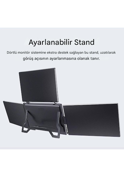 Ultrax 15.6" Üçlü Taşınabilir Monitör Çoklu Ekran Full Hd Ips Notebook Monitör