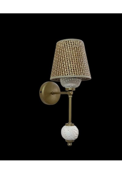 Didim Metal Aplik Eskitme Statik Boyalı Rattan Kahverengş Şapkalı Krem Rengi Çini Top- Cam Arkalı Krem