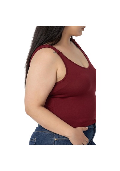 Disentis Büyük Beden Askıları Büzgülü Drapeli Crop Bordo Body-bordo Bordo