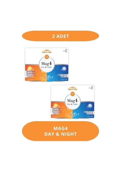 New Life Mag4 Day & Night 60 Tablet Magnezyum Sitrat + Malat + Taurat+ Bisglisinat 2 Adet 2'li