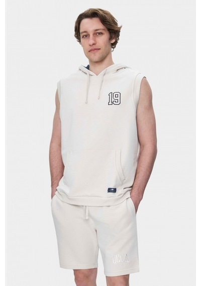 Ucla Hewıtt Kemik Rengi Nakışlı Sıfır Kol Sweatshırt Oversize Erkek Sweatshirt Kemik Rengi Kemik