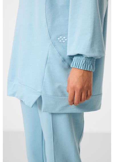 Açık Mavi O Yaka Basic Oversize Kadın Eşofman Tunik Takım - 95347 Açık Mavi