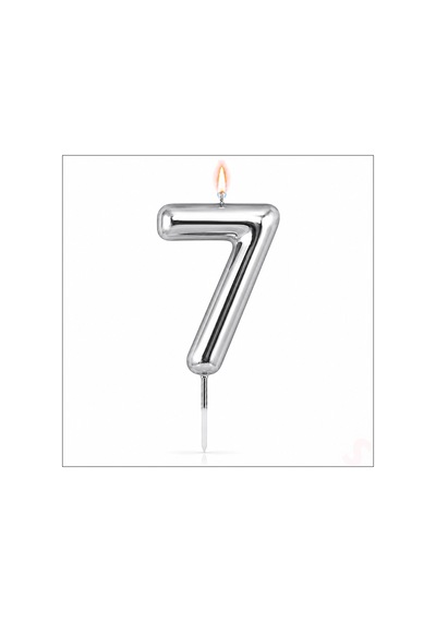 7 Rakam Mum Gümüş - 10 Cm