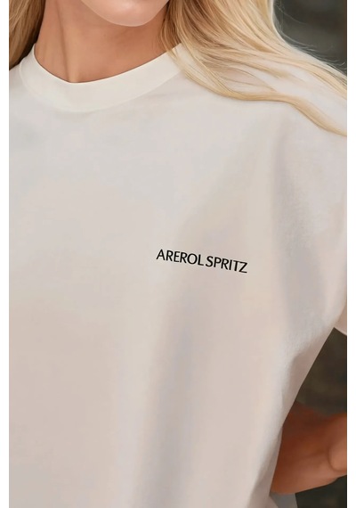 Hiccup Kadın %100 Pamuk Bisiklet Yaka Oversize Beyaz Baskılı T-shirt Çok Renkli
