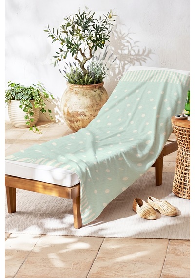 Puantiyeli Mint Yeşili Plaj Havlusu - Minimalist Çizgili Modern Hızlı Kuruyan Mikrofiber Havlu Örtü Çiy Ada