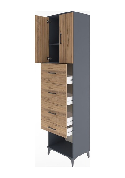 Hyperion Dolap 2 Raflı 4 Çekmeceli 2 Kapaklı 60x44x243 Antrasit-çam Antrasit