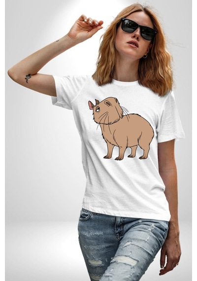 Chispi Unisex Unisex Beyaz Organik Baskılı T-shirt Penye Yüksek Kalite Beyaz