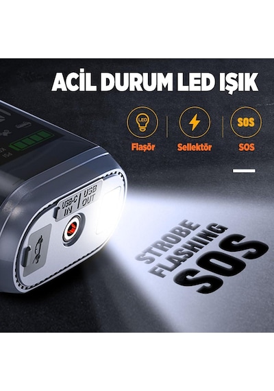 Groove Hcb002 22000mAh 2500A Akü Takviye Cihazı + Lastik Şişirme Kompresörlü Taşınabilir Jump Starter Kompresör+Powerbank+led Lamba+Lcd Ekran