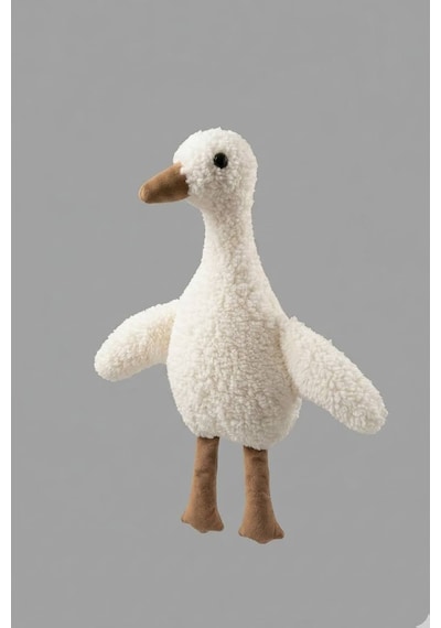 Sevimli Duck Uyku Arkadaşı Antialerjik- Vidalı Göz- 40 Cm X 35 Cm Ekru Ördek