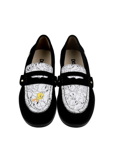 Kadın Vegan Deri Siyah Loafer - Warner Bros Looney Tunes Tweety Tasarım Çok Renkli