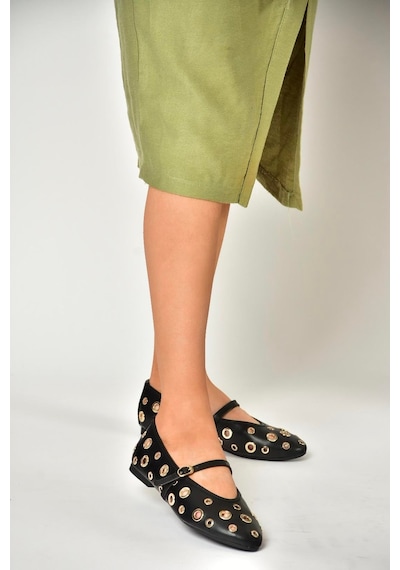 Fox Shoes U820084509 Siyah Kadın Babet Siyah-suni Deri Siyah