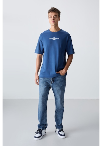 Tommy Life Parlament Pamuklu Kalın Yumuşak Dokulu Oversize Fit Baskılı Erkek T-shirt - 88321 Parlament