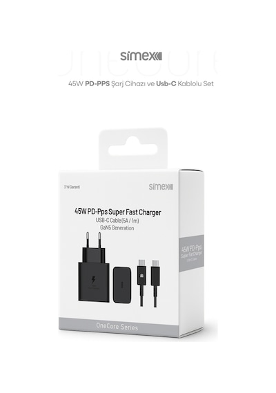 Simex Samsung S22-s23-s24-s25-s26 Uyumlu 45w Usb-c Şarj Seti Aleti Cihazı Adaptörü 5a Kablo Sps-18