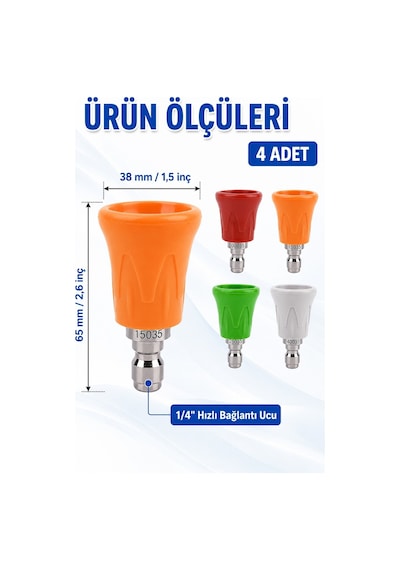 Robeve Bear Force 4 Lü Basınçlı Yıkama Nozul Seti 1/4 Quick Connect 0 15 25 40 Paslanmaz Çelik Basınçlı Yıkama Uçları Araç Yıkama Nozul Seti Nozzle Seti