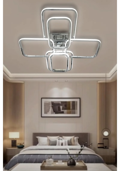 6' Lı Kare Plafonyer Led Avize Tavana Yapışık Modern Spor Avize - Krom Krom