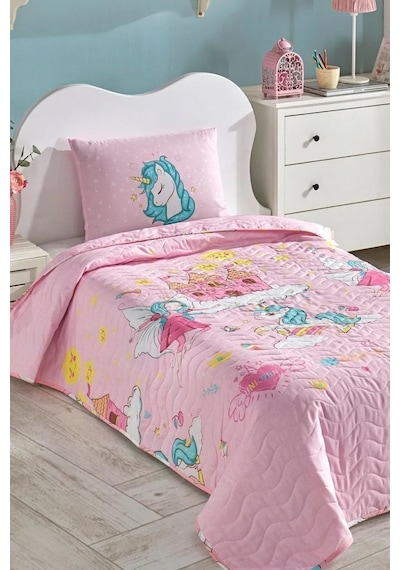 Kapitone Yatak Örtüsü Seti Tek Kişilik Unicorn Dreams Pembe Pembe