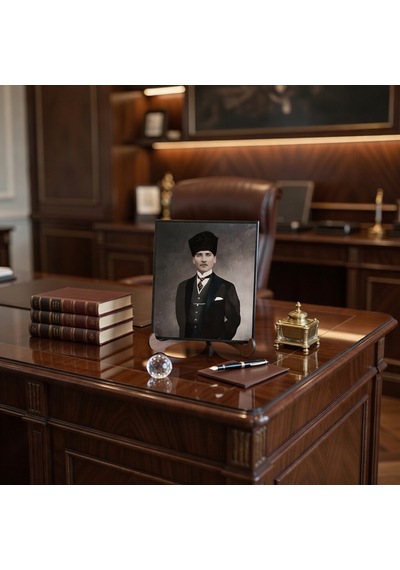 Atatürk Masaüstü Ahşap Tablo - Kabartmalı Baskı Şık Hediyelik 10x12 Cm No 1 3 Parça