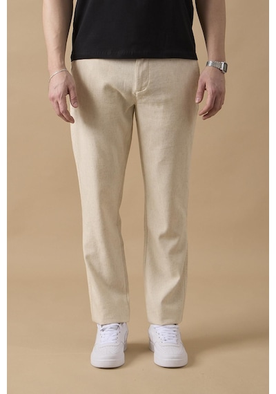 Braccas Erkek Bej Slim Fit Keten Karışımlı Çizgili Pantolon Bej