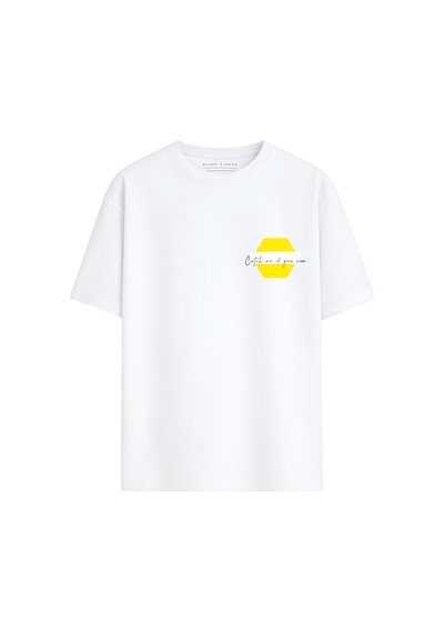 Black Nova Oversize Baskılı Unisex %100 Pamuk T-shirt Catch Me Beyaz