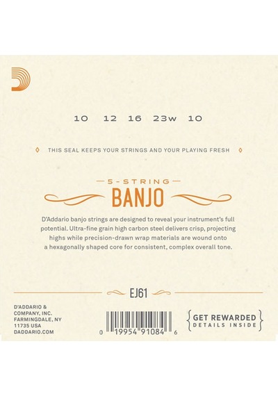 D'addario Ej61 5-String Banjo. Nickel. Medium. 10-23 Takım Tel Ba