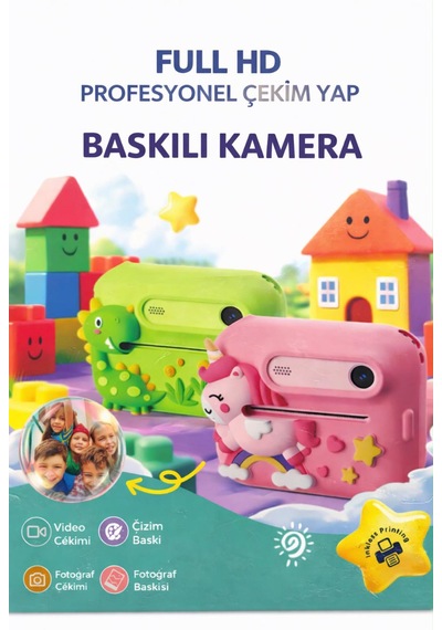 Cmr101 Dijital Çocuk Kamerası Print Kamerası 1080p Full Hd Termal Yazıcılı 2.0 Ekranlı Pembe