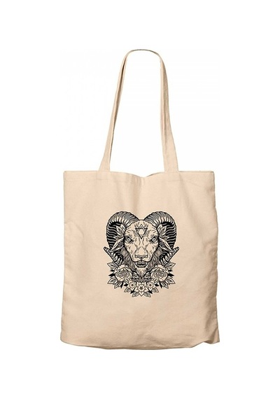 Baphomet Flowers Krem Kanvas Bez Çanta Krem