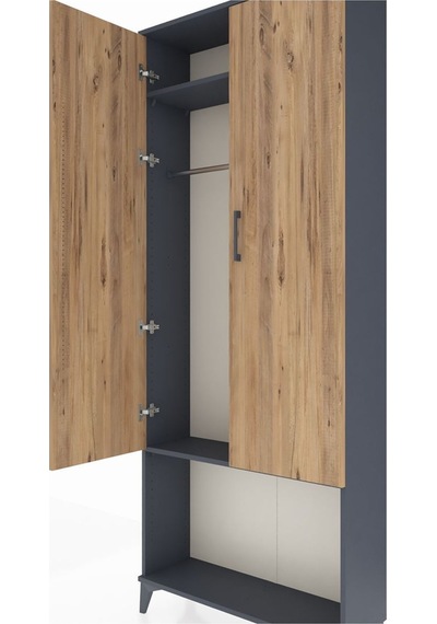Arges Dolap 2 Raflı 2 Kapaklı Tek Askılı 88x30x221 Antrasit-çam Antrasit