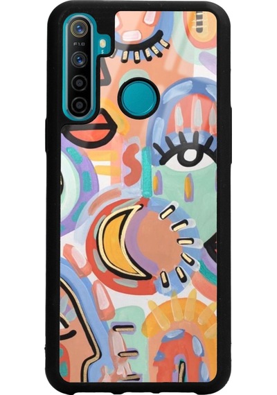 Oppo Realme 5i Suluboya Retro Göz Tasarımlı Glossy Telefon Kılıfı Siyah