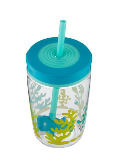 Ayrex Yüzen Köpek Balığı Pipetli Tritan Bardak 470 Ml, Mavi Diğer
