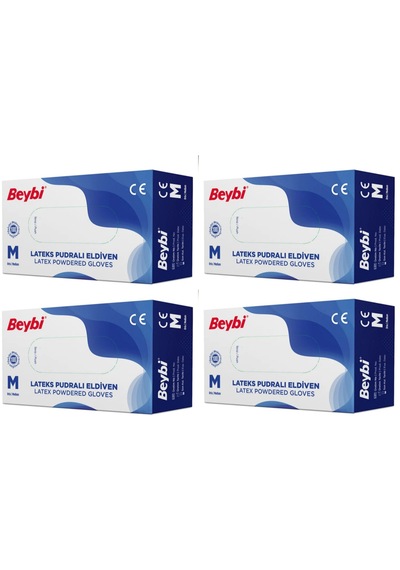 Beybi Pudralı Beyaz Lateks Eldiven 100'lü X 4 Paket M