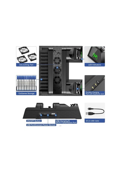Ps4 Slim 3 Fanlı Soğutucu Stand + Çift Şarj Dock Tp4-882c