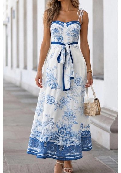 Asprinfashion Keten Dijital Baskılı Maxi Elbise Mavi Beyaz Desenli Bağlama Askılı Yazlık Kadın Elbise Asprinfashion Keten Dijital Baskılı Maxi Elbise Mavi Beyaz Desenli Bağlama Askılı Yazlık Kadın Elbise