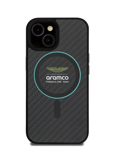 Apple Uyumlu iPhone 15 Kılıf Aston Martin Lisanslı M-safe Renkli Halka Ve Karbon Fiber Kapak Siyah-yeşil Siyah - Yeşil