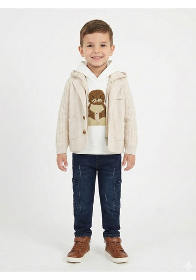 Xo Kids Erkek Çocuk 3lü Alt Üst Takım 2-5 Yaş 12205 Ekru