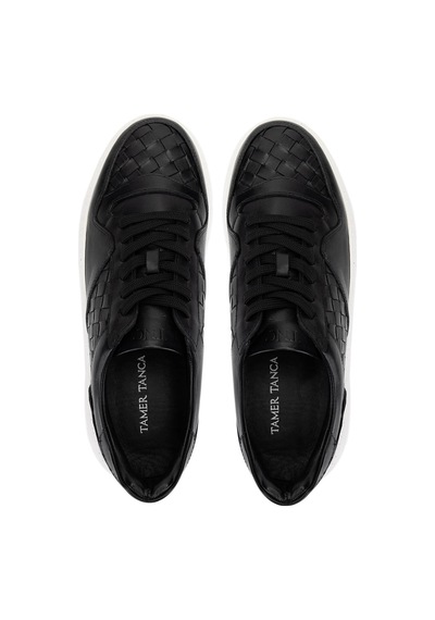 Tamer Tanca Erkek Hakiki Deri Siyah Sneakers & Spor Ayakkabı 04 268 Erk Ayk Y25 Sıyah Dr/orgu Siyah