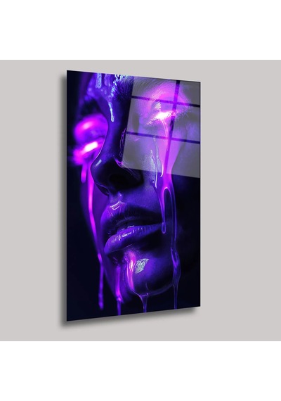 Neon Gözyaşları Cam Tablo Soyut Neon Işıklı Modern Duvar Dekoru