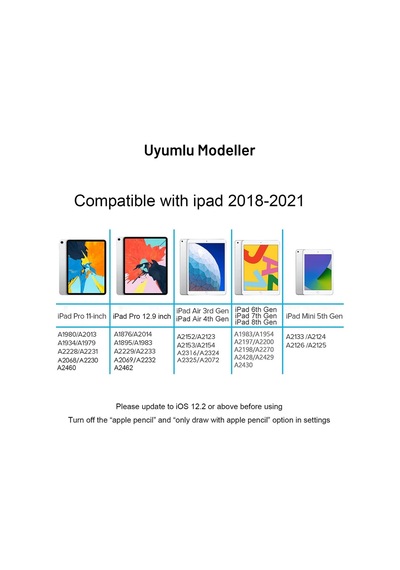 Apple Uyumlu iPad, 12.9" 2020 3-4-5. Nesil Stylus Avuç İçi Okumaz Tablet Kalemi