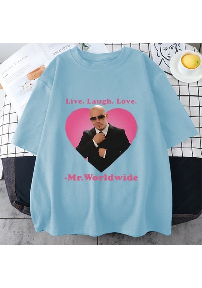 Flood Of Style Canlı Gülmek Aşk Sayın Dünya Çapında Pitbull Grafik T Shirt Moda Hip Hop Kısa Kollu Tişört Un Mavi