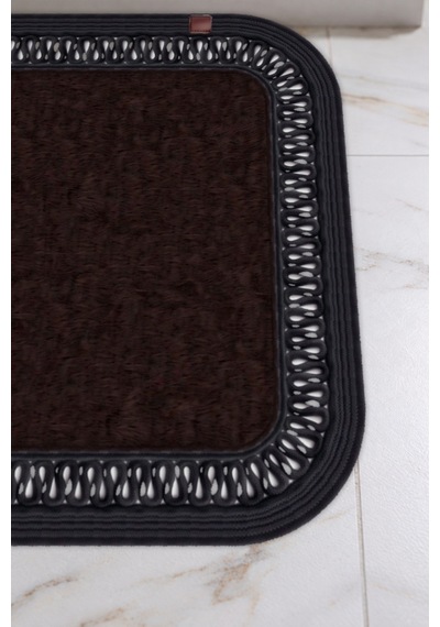 Banyo Paspası Takımı 70x110+50x70 Cm İç Trikot Acı Kahve & Siyah