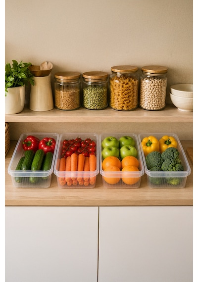 Porsima 4477 4'lü Şeffaf Buzdolabı Ve Dolap İçi Düzenleyici Organizer Seti 4 Lt 20x32x7 Cm