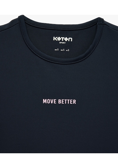 Koton Slim Fit Bisiklet Yaka Kısa Kollu Baskılı Crop Spor Tişört Lacivert 7wak10129nk