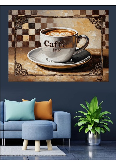 Ahşap Tablo Retro Kahve Fincanı Ve Kafe Yazısı