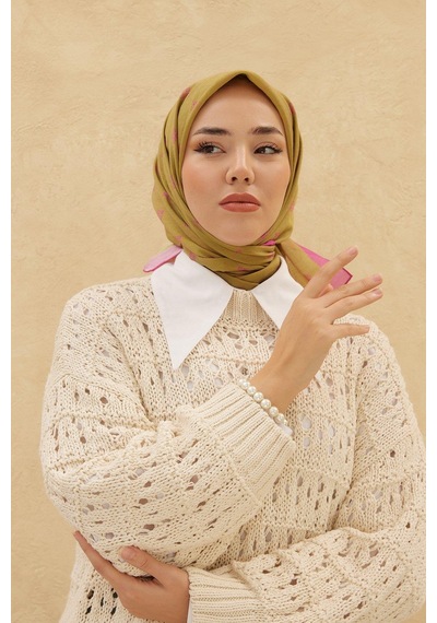 Silk Home Olinda Eşarp - Yağ Yeşili Fuşya - Açık Yeşil Pembe