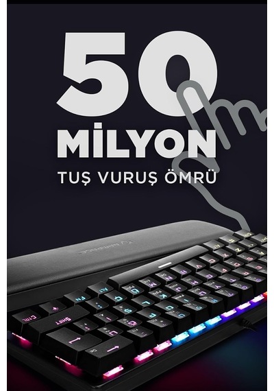 Ally K11 Mekanik Oyuncu Klavyesi, Red Switch, 12 Işık Modlu, Antighosting, Bilek Destekli, Siyah