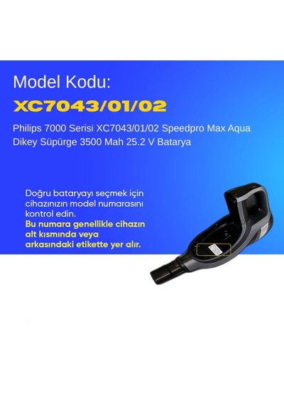 Philips 7000 Serisi Xc7043/01/02 Speedpro Max Aqua Dikey Süpürge 3500 Mah 25.2 V Batarya  Uyumlu Uzun Ömürlü, Maksimum Performans Pil